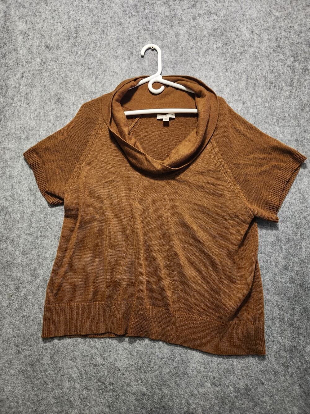 Coldwater Creek Womens 2X Brown Cowl Neck Sweater Top Short Sleeve Knit Plus